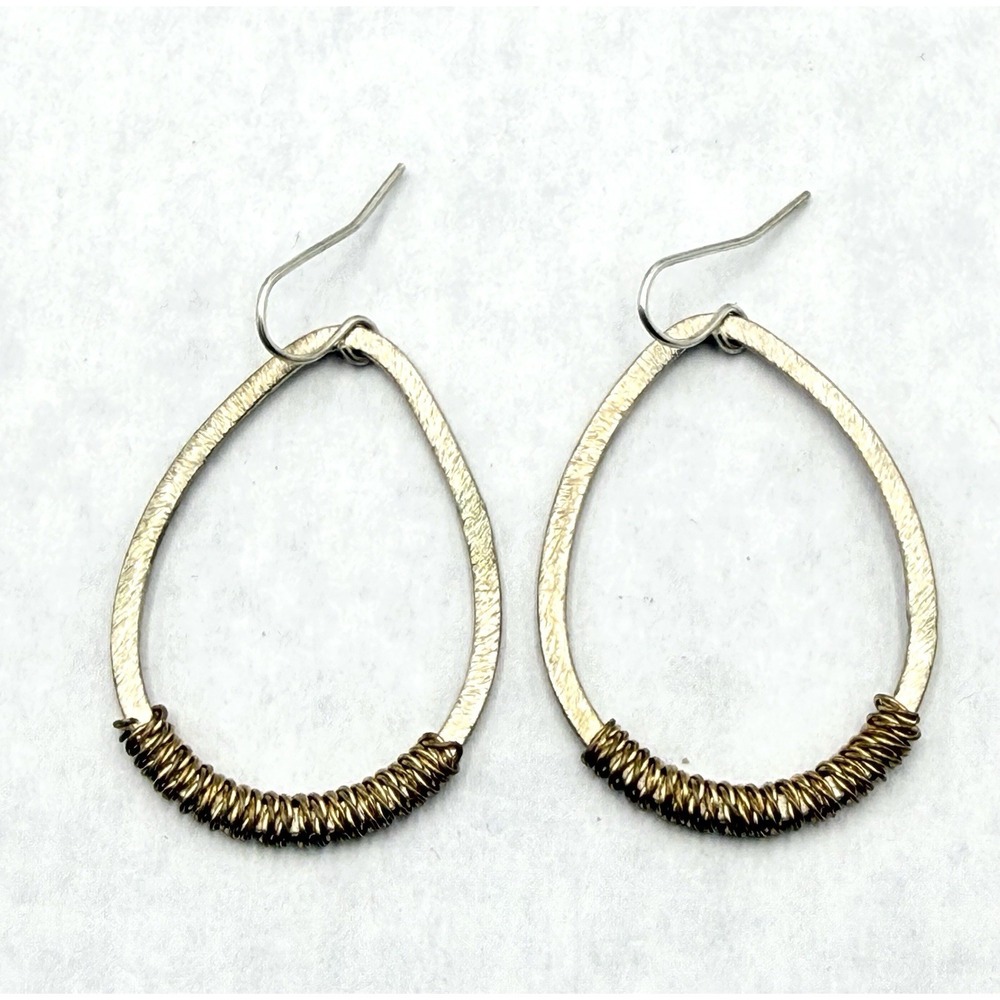 Hammered‎ Gold Teardrop Dangle Earrings Wire Wrapped Boho Minimalist
